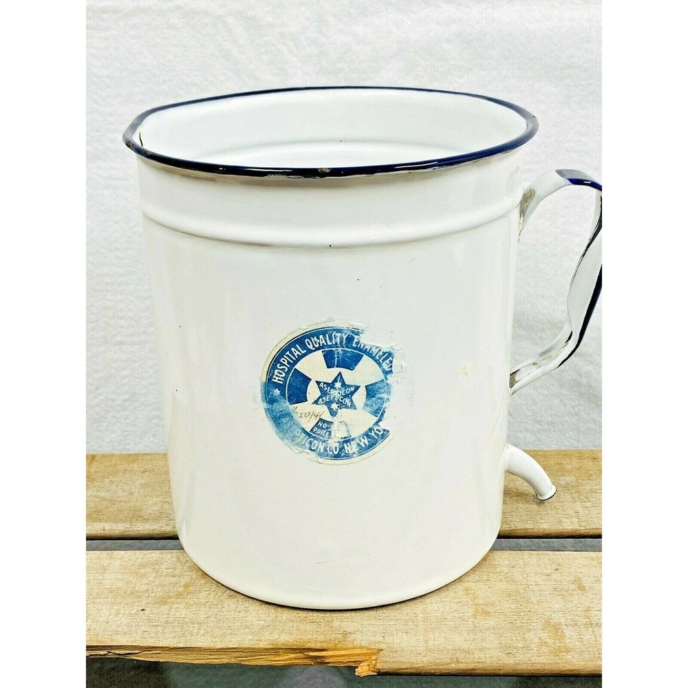 Vintage Farmhouse Enamelware NEW YORK Hospital Surgical Medical Irrigator Can